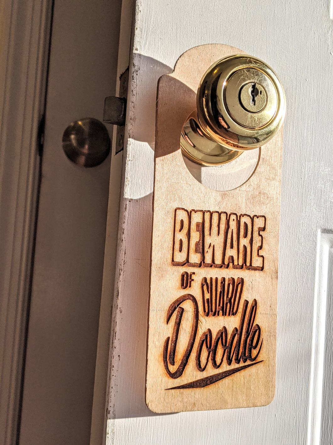 'Beware of Doodle' ENGRAVED WOOD DOOR HANG