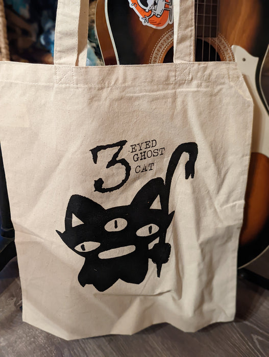 '3 Eyed Ghost Cat' logo TOTE BAG